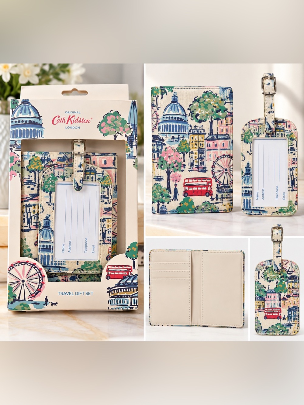 Cath Kidston London Print Kids Luggage Tag in Cream, Blue, Pink, Green
